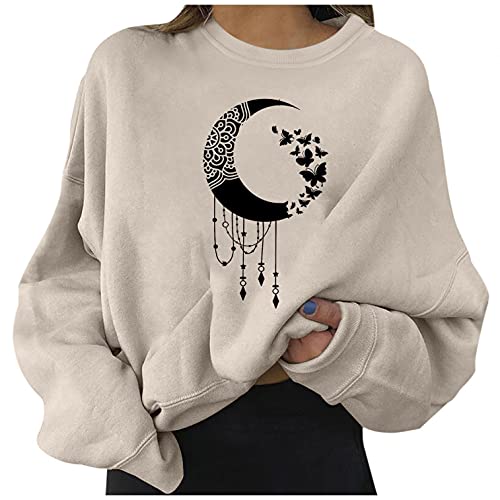 Hoodie Damen Pullover Kurzer Mond Traumfänger Druck Kapuzenkragen Langarm Shirts Casual Bluse Sweatshirt Pullover Oberteil Tops Herbst Freizeit Bluse Reißverschluss Geschenke für Frauen Cover