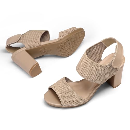 Image of mysoft Women's Chunky Block High Heels Slingback Open Toe Heeled Sandals