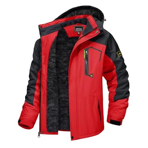 TACVASEN Men's Winter Skiing Jackets Water Resistant Fleece Coats Insulated Thermal Snowboard Jacket Parka Raincoat with Hood