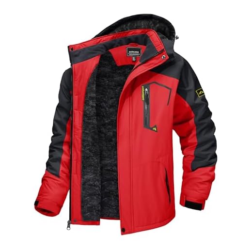 TACVASEN Ski Coat for Men Winter Jacket Warm Snowboard Coat Fleece Red Jacket Waterproof Soft Shell Jacket for Cold Weather Tactical Hiking Coat