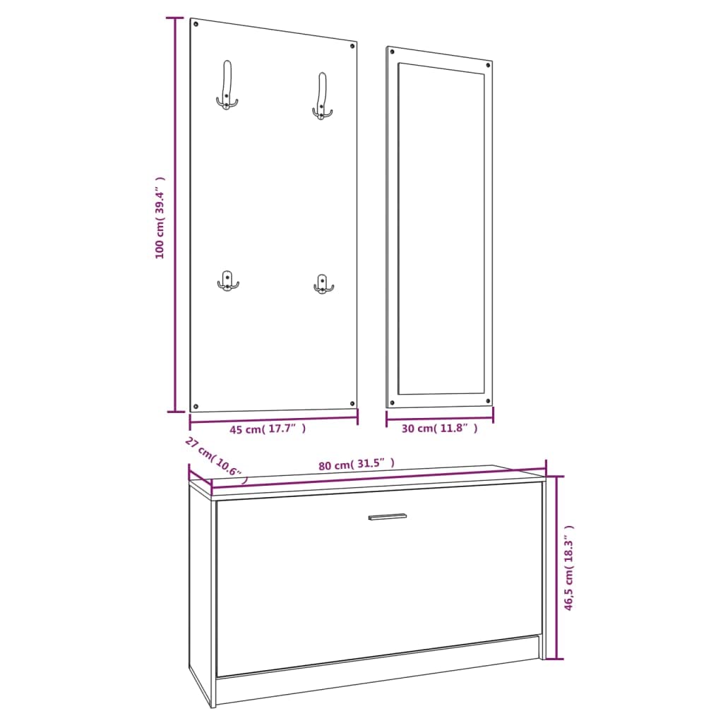 vidaXL 3-in-1 Schuhschrank-Set Sonoma-Eiche Holzwerkstoff