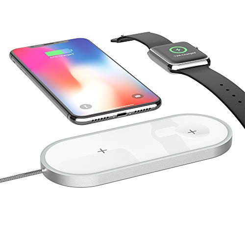 EURPMASK Updated Version 2-in-1 Wireless Charger Stand Compatible with Apple Watch 38/42mm Series 4 3 2 1 & Qi-Certified Wireless Charging Pad Dock Holder Compatible with iPhone Xs Max S9/S8 and More