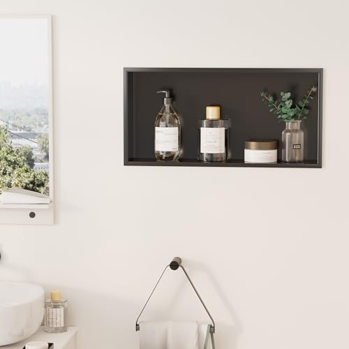 bimiti Bathroom Wall Niche Black, Stainless Steel Shower Niche Wall Insert Organizer 60 x 30CM, Black Shelf Insert Shower Storage for Bathroom, Livingroom, Kitchen (Single Shelf)