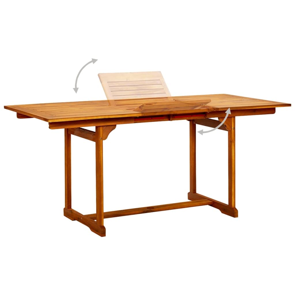 Mesa de comedor de jardín de madera maciza de acacia, mesa extensible resistente a la intemperie con tratamiento de aceite (120-170) x 80 x 75 cm, mesa de exterior extensible para terraza