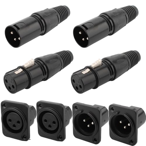 RUNCCI-YUN 2 Paires Connecteur XLR 3 Broches, Prise Jack Montage Panneau Femelle, Prise Câble Micro Audio Microphone Boîtier Noir