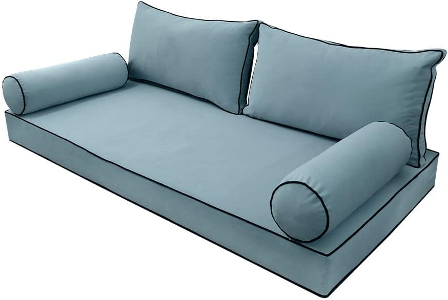 Prolinemax Style V2 Full Size Velvet Contrast Pipe Indoor Daybed Bolster Pillow Cushion Mattress Fitted Sheet |Cover ONLY| AD355