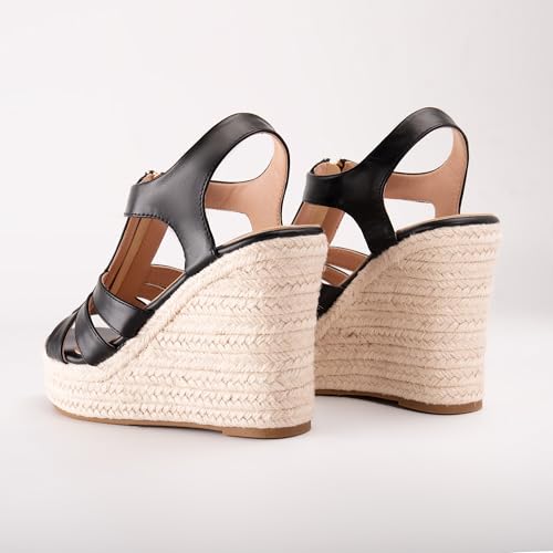 Image of Womens Front Zipper Espadrille Wedge Sandals Dressy, High Heel Platform Sandals Open Toe Slingback, Comfy Sexy Summer Wedges Sandals