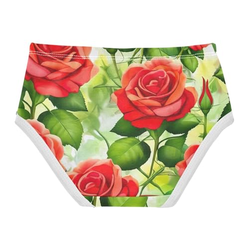 Vivid Red Roses Green Leaves Girls Underwear Toddler 2t Cotton Girl Panties Cute Print Briefs Undies Kids2
