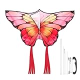 LOMUG Colorida Cometa Mariposa para niños y Adultos (51''X27'')-fácil de Volar, Gran Cometa para Principiantes para Playa,Principiantes y diversión en Familia, Gran Cometa de una Sola línea con Mango