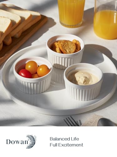 DOWAN Ramekins Set of 6, 4 oz Porcelain Soufflé Dishes for Creme Brulee & Muffin & Pudding, Baking Dishes for Air Fryer & Oven, Mini Bowl for Dips, Sauces, Snacks and Fruits, Ø 9.0cm- Soft White - Image 5