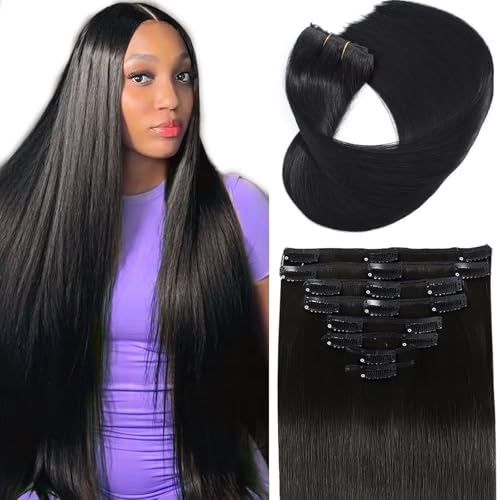 Image of Clip in Hair Extensions Real Human Hair 22inch 8pcs /75g Seamless Invisible Human Hair Clip in Extensions for Women Natural Black Brazilian Straight Virgin Human Hair Extensions Clip ins Double Weft