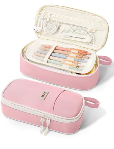 SUNEE Cute Pencil Case, Aesthetic Pen Pouch, Colored Large Pencil Bag with Zipper, Kawaii Stationery Storage and Organizer, School Supplies for Teen and Adult Girls, Pink