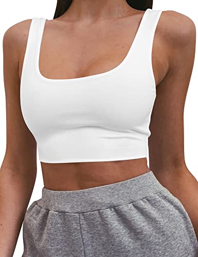 Mizoci Women's Basic Sleeveless Square Neck Cropped Double Layer Sexy Crop Tank Top