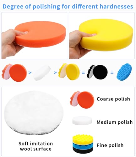 150mm Polierschwämme Pads,18 Stück Polier set,Auto Polierpads,Auto Schwämme Pads Polieraufsatz,Auto Polieren Pads für Akkuschrauber,Poliermaschine,Polierauflage,Bohrmaschine Polieren,Schleifen,Wachsen