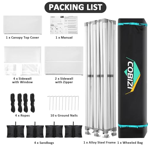 Image of COBIZI 13x26 Pop Up Canopy Tent,Heavy Duty Canopy(White with 6 Sidewalls)