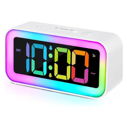 Euakee Lauter Wecker für Schlafzimmer mit RGB-Nachtlicht, schwere Schläfer Erwachsene, Doppelalarm, Dimmer, USB-Ladegerät, kleine Nachttisch-Digitaluhr mit Led-Anzeige für Teenager (Weiß) Euakee Lauter Wecker für Schlafzimmer mit RGB-Nachtlicht, schwere Schläfer Erwachsene, Doppelalarm, Dimmer, USB-Ladegerät, kleine Nachttisch-Digitaluhr mit Led-Anzeige für Teenager (Weiß)