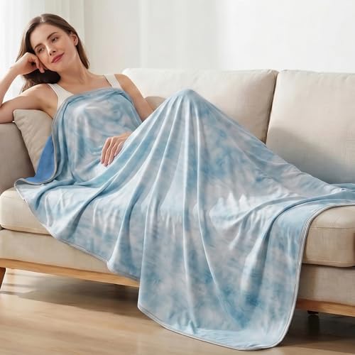 Image of Guohaoi Cooling Throw Blanket for Hot Sleepers, Twin Size 80''x90'' Lightweight Breathable Summer Bed Blanket for Couch, Arc-Chill Q-Max >0.5 Cool Fiber, Lightweight Blanket Sky Blue