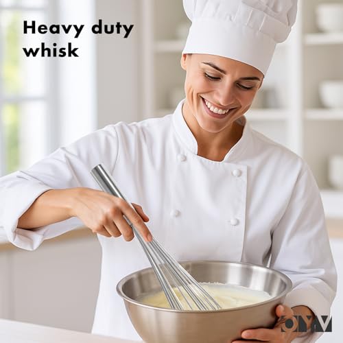 Image of OYV 18 /10 Stainless Steel Large Whisk, 17 inch Commercial Heavy Duty Whisk for Whipping Eggs, Mixing Batter, Making Sauces, Long Wisk Dishwasher Safe