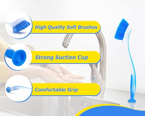 Zuvo Plastic Long Handled Scrubbing Suction Cup, Durable Bristles,Dish Washing Brush.Washing Up Kitchen Brush, Assorted Colour, 5 X 21 X 5 cm-Pack of 3 - Thumbnail 3