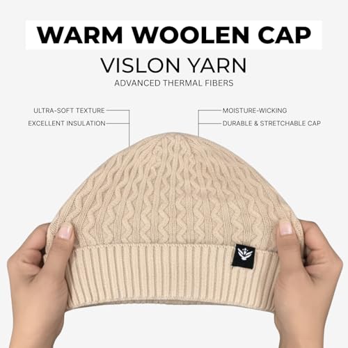 Image of AMOLDO Unisex Woolen Beanie Cap | Warm Winter Hat - Zigzag Design
