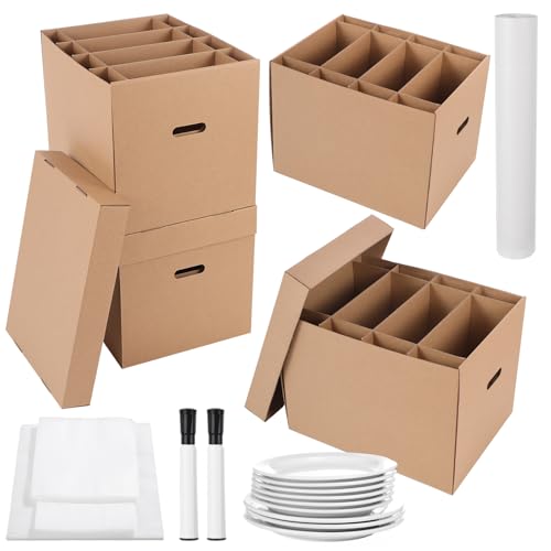 AmazingSpark 4 Sets Dish Moving Boxes with Divider and Lid