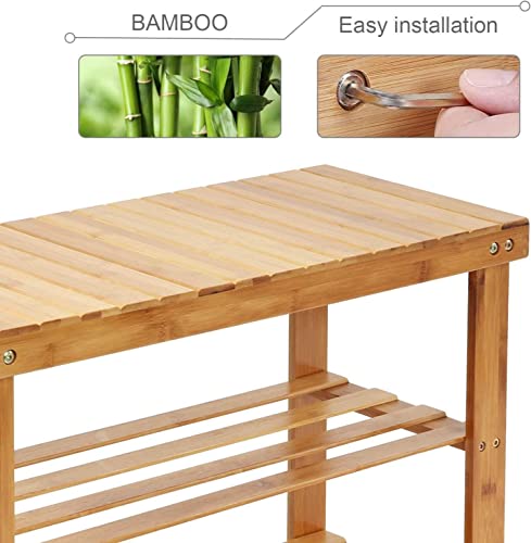 Taburete zapatero de bambú con almacenamiento multifuncional 7