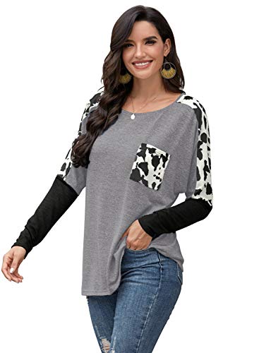 KISSMODA Dames Shirts Lange Mouw Casual Lichtgewicht Tuniek Top - grijs - XXL
