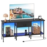 OYRREU LED TV Stand Unit for 55 50 Inch TV with Socket and USB Slots, TV Cabinet with Fabric Drawer and Open Shelves, 120 cm TV Stand, Entertainment Center for Living Room Bedroom, Black