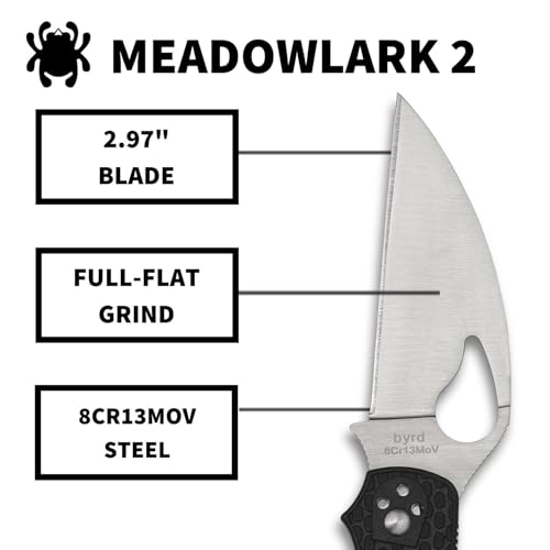 Image of Spyderco Byrd Meadowlark 2 Wharncliffe Folding Pocket Knife, PlainEdge | 6.9 inch Overall Length, 2.97 inch 8Cr13MoV Steel Blade, FRN Handle, Back Lock, Full-Flat Grind