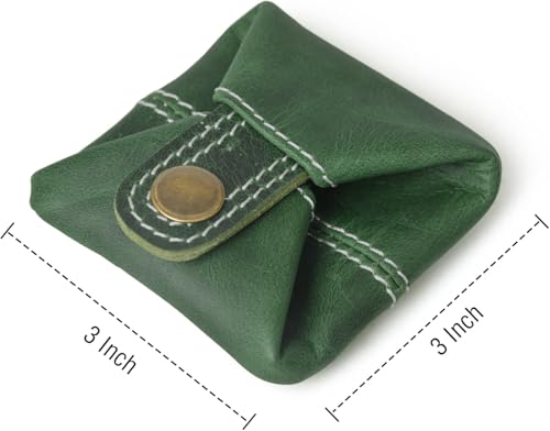 Image of Contacts Handcrafted Leather Coin Pouch - Compact Change Holder & Mini Wallet for Men & Women - Green
