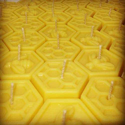 Pure Beeswax Handmade Hexagon TeaLight Candles (Honey Yellow) - Smokeless Dripless - Natural Subtle Honey Smell 12 Pack- Elegant Honeycomb & Bee Design