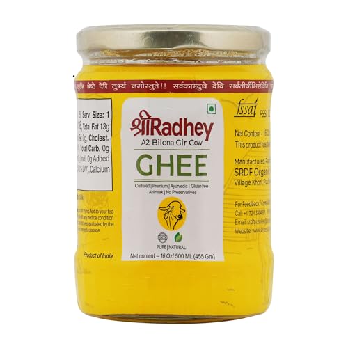Image of SHREERADHEY A2 Bilona Gir Cow Ghee | 500 ML | Glass Bottle | Traditional Bilona Method | Lactose And Gluten Free | Keto Friendly