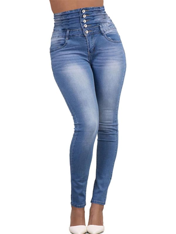 Andongnywell Women's Stretch Comfort High Waist Skinny Jeans High Rise Butt Lift Buttons Denim Pants Trousers2