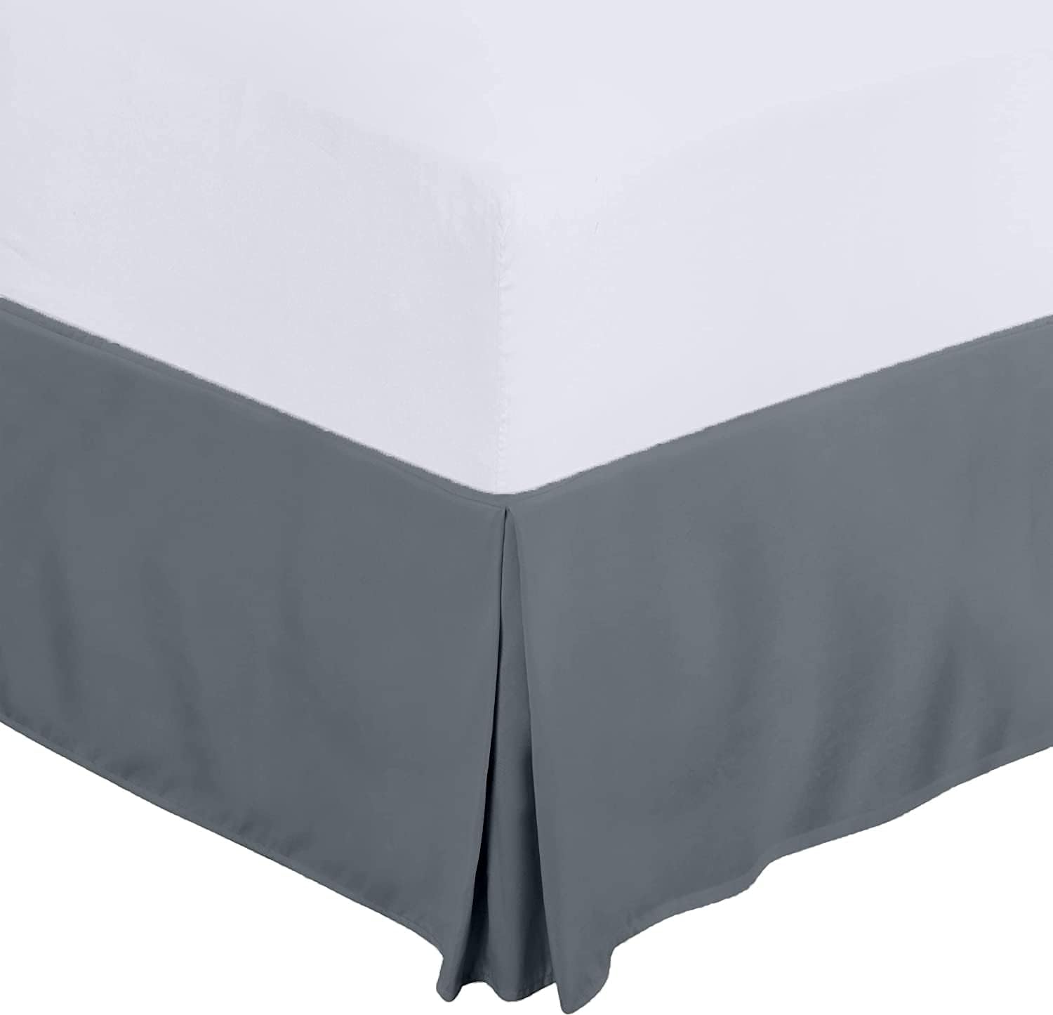 eBeddy Linens Split Corner 1PC Bed Skirt 800-TC Egyptian Cotton Queen 60x80-14 Drop/Fall Easy to Wash Wrinkle & Fade Resistance,Easy Fit - Center & Corner Pleats, Dark Gray Solid