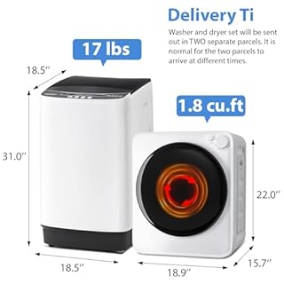DOGHLY Portable Washer and Dryer Combo Set, 17Lbs Full-Automatic Washing Machine and 1.8 Cu.Ft Portable Clothes Dryer, Compact Washer and Dryer with Stainless Steel Inner Tub, for Apt, Dorm, Home