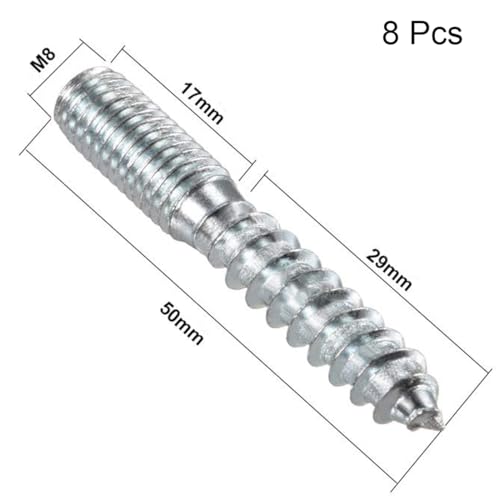 Image of TOP-VIGOR 8Pcs M8x50mm Double Headed Bolts Self Tapping Screw, Double Ended Dowel Screws, Screw Dowels Hanger, Threaded Lag Wood Screws and Machine Bolts for Wood Joint Furniture