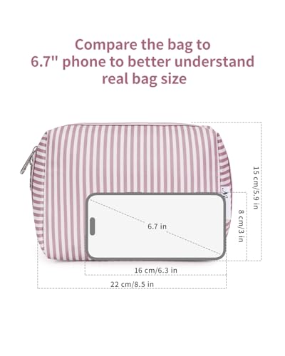 Large Makeup Bag Zipper Pouch Travel Cosmetic Organizer for Women (Dusty Rose Stripe, Large), Zz-dusty Rose Stripe - Image 4