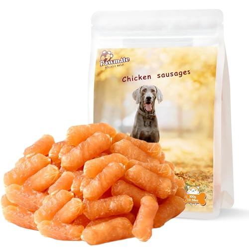 Pawmate Dog Treats Chicken Sausages, Natural Chicken Jerky Training Treats with Glucosamine, Chondroitin, MSM and Taurine, Low Fat Soft Chewy Snacks for Small Medium Dogs, 10.6 oz