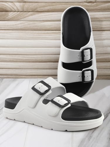 Image of Men's Double Strap EVA Slippers | Lightweight Adjustable Buckle Slides | Anti-Skid Comfortable Casual Sandals for Indoor Outdoor
