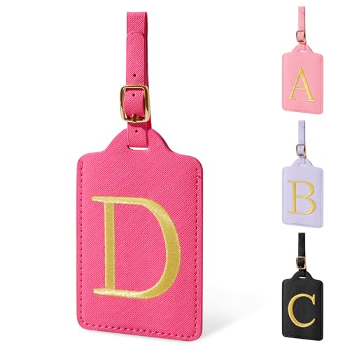 Personalized Initial Rose Red Leather Cute Luggage Tags with Privacy Cover Name Card, Custom Monogram Embroidered