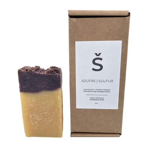 Jabón de Azufre Natural | Jabones para regalar | Jabón de Manos, Cuerpo y Cara Hidratante Antiinflamatorio | Pastilla Jabón Ecológica Artesanal | Vegano | Sin Aceite de Palma (100 g).