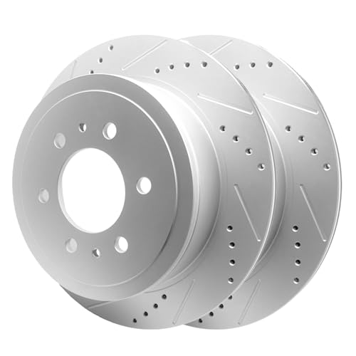 Image of Detroit Axle - Rear Brake Kit for Ford 2004-2011 F-150 | 2006-2008 Lincoln Mark LT, Drilled & Slotted Brake Rotors Brake Calipers w /Brackets Ceramic Brake Pads 2007 Replacement