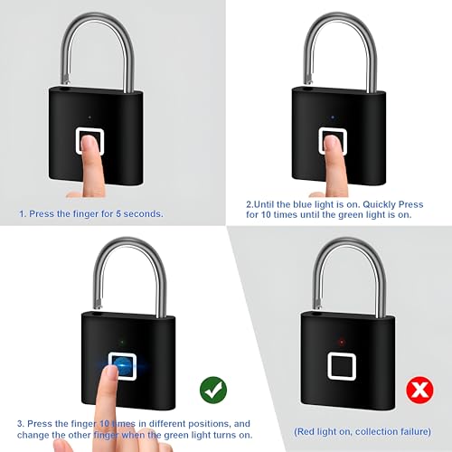 Image of Pothunder Fingerprint Smart Padlock Lock, Biometric Metal Keyless Thumbprint Lock, Waterproof, USB Rechargeable, for Gym Locker, School Locker, Luggage, Backpack, Suitcase (DarkBlack)