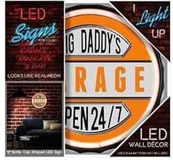 Big Daddy's Garage Open 24/7 Round White LED Neon Rope Sign
