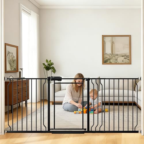 Fairy Baby 66.9-74.8 Extra Wide Clear Baby Gates for Doorways Triple Lock Safety Acrylic Clear Pet Gates Indoor Long Large Acrylic Dog Gates Pressured Mounted Adjustable Metal Durable Black