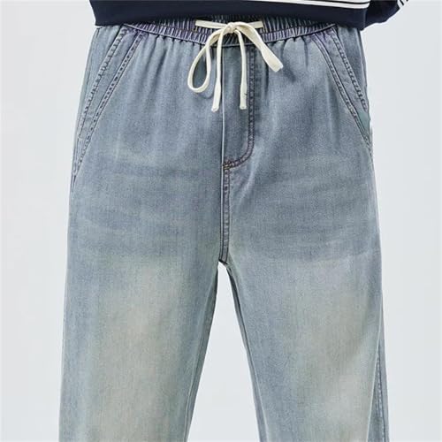 Men's Spring Fall Jeans – Thin Soft Loose Straight Thick Denim Pants, Casual Elastic Waist4