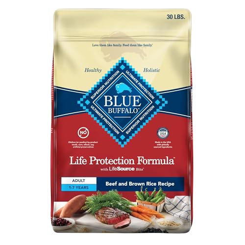 Blue Buffalo Life Protection Formula Adult Dry Dog Food, Helps Build and Maintain Strong Muscles, Made with Natural Ingredients, Beef & Brown Rice Recipe, 30-lb Bag