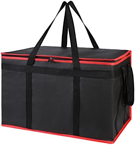 Bodaon Insulated Food Delivery Bag - Hot & Cold Meal Carrier, Catering/Doordash Pizza Warmer, Grocery Tote, Cooler Bag for Parties (Black-Red, 1Pk)