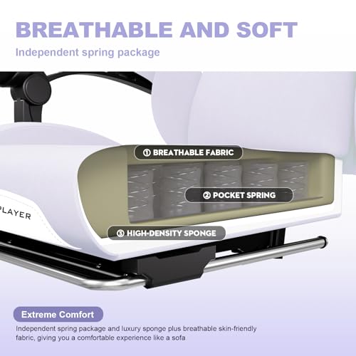 Sedia da gioco, sedia da ufficio traspirante in tessuto di alta qualità, ergonomica PC, sedia da ufficio regolabile e girevole con poggiapiedi, viola - Sedia gaming - Immagine 4