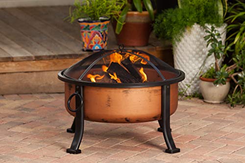 Lumina Round Wood Burning Fire Pit Copper Finish Steel Fire Bowl Mesh Spark Screen & Screen Lift Tool Included Lightweight Portable Patio & Outdoor Heater - Round - 24\" Diameter